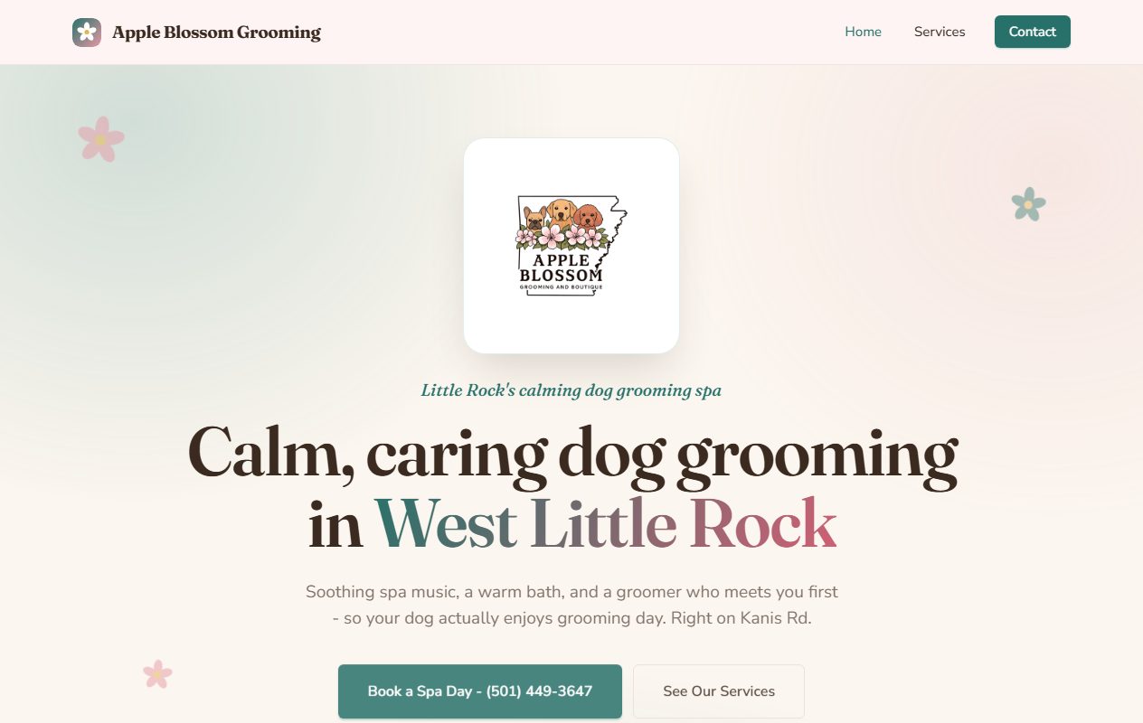 Apple Blossom Grooming website built by Lingo, Little Rock dog grooming web design